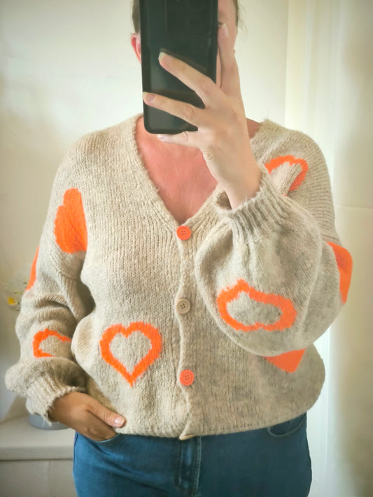 Gilet coeur orange "Flavie"